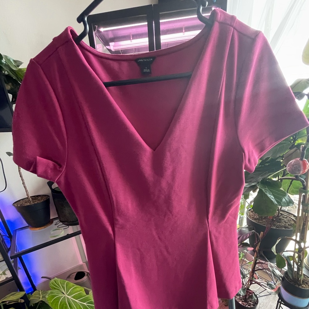 Ann Taylor Pink Peplum Top Small